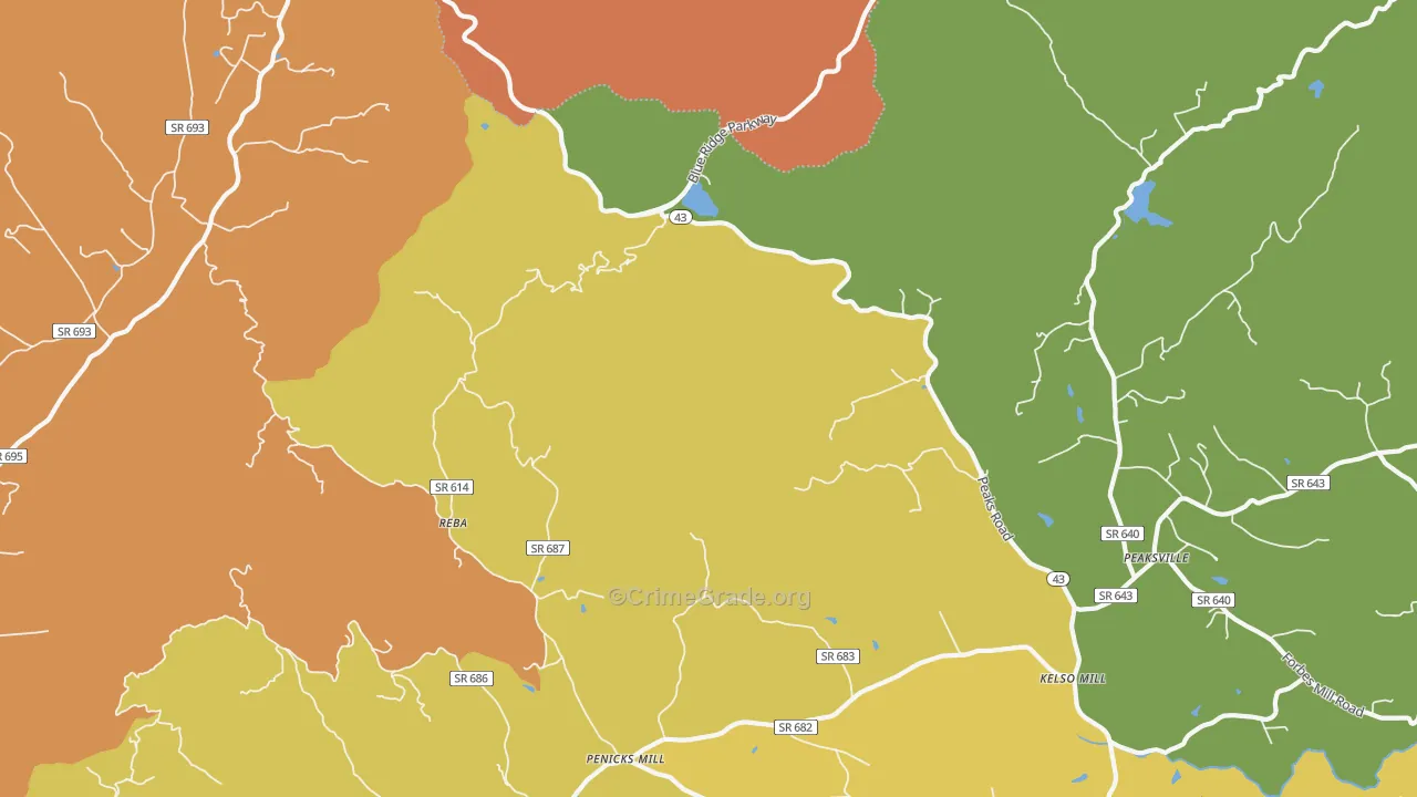Reba, VA Map of Burglary Rates