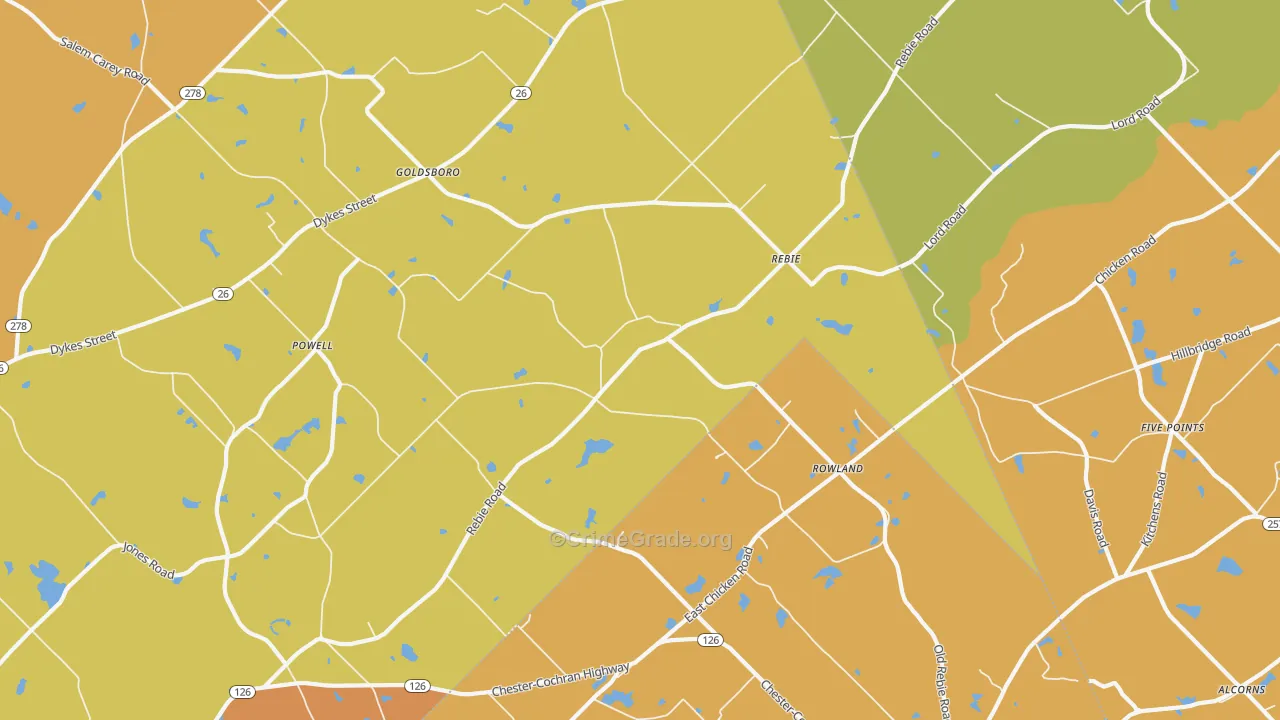 Rebie, GA Map of Burglary Rates