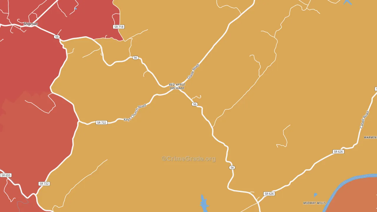 Red Apple Orchard, VA Map of Burglary Rates