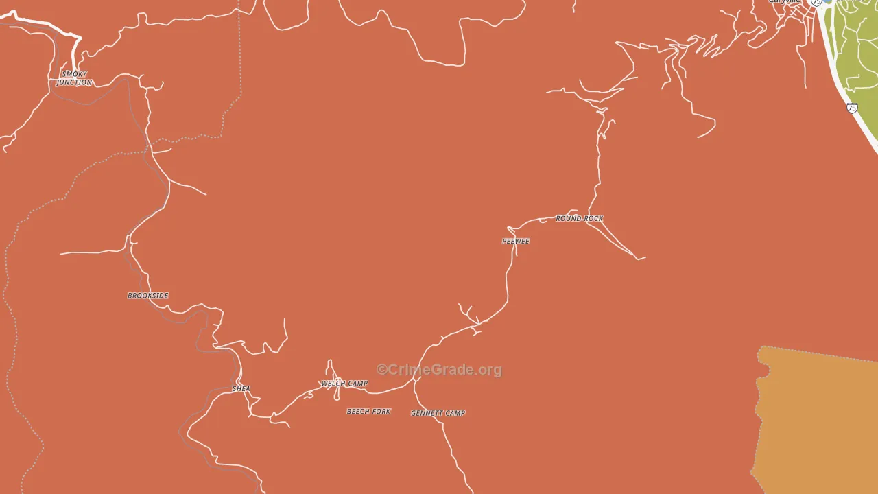 Red Ash, TN Map of Burglary Rates