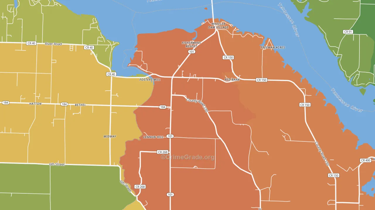 Red Bank, AL Map of Burglary Rates