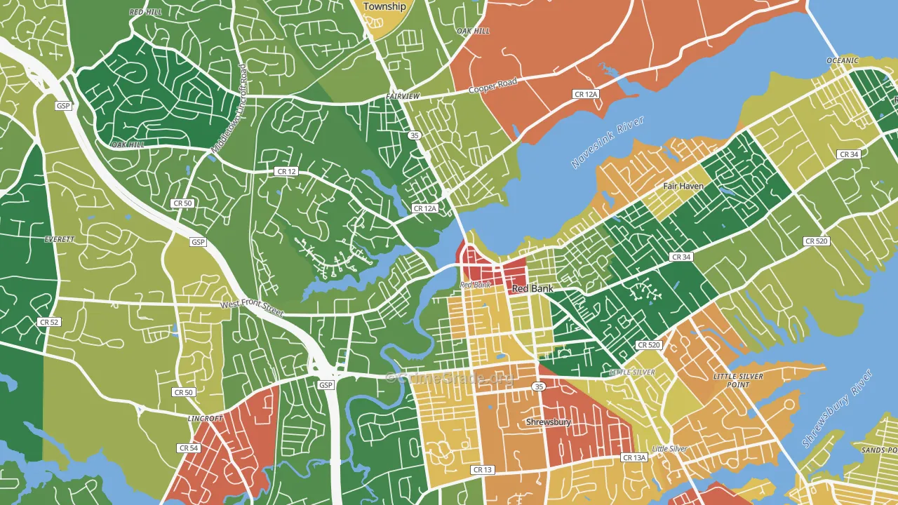 Red Bank, NJ Map of Burglary Rates