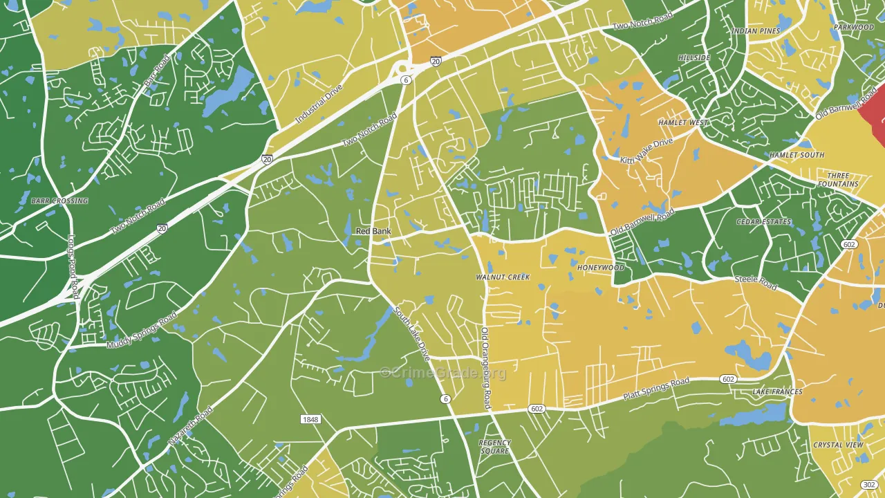 Red Bank, SC Map of Burglary Rates