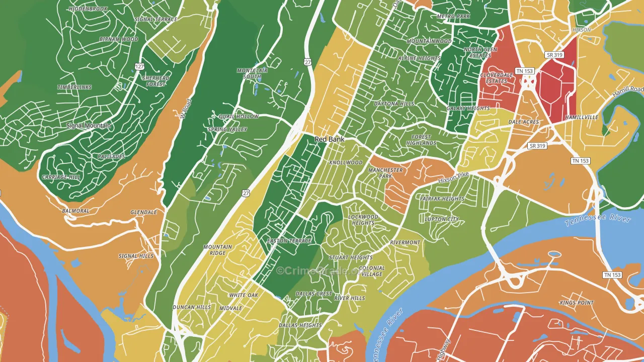 Red Bank, TN Map of Burglary Rates