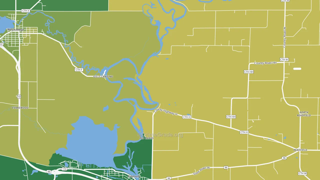 Red Banks, WI Map of Burglary Rates