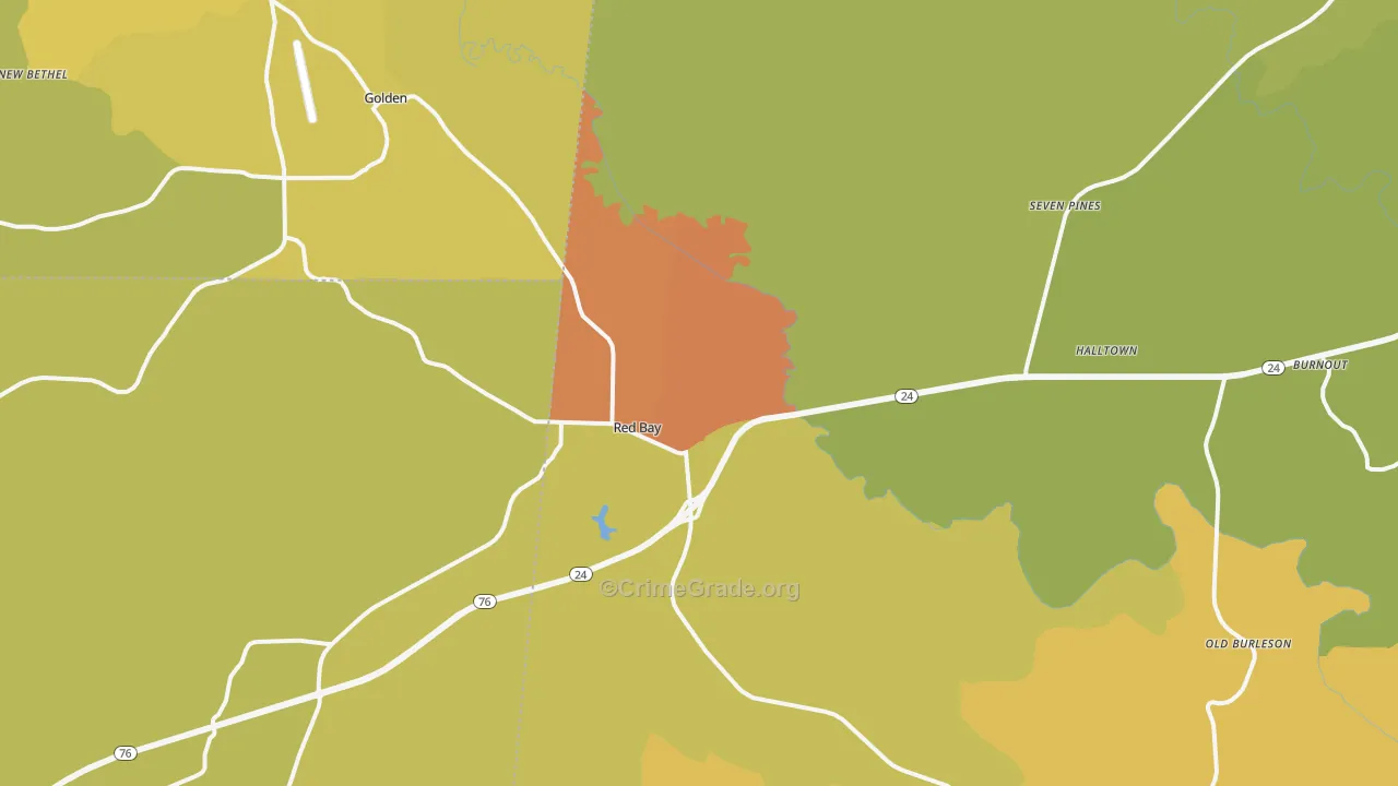 Red Bay, AL Map of Burglary Rates
