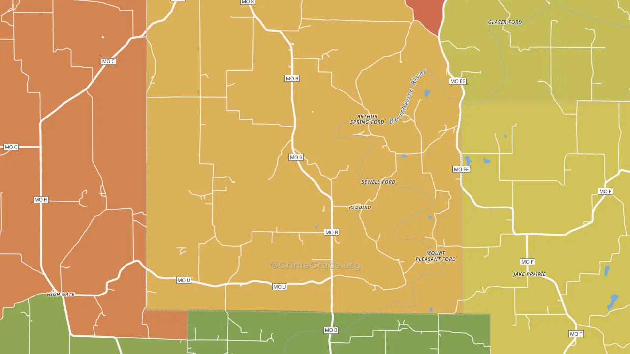 Red Bird, MO Map of Burglary Rates
