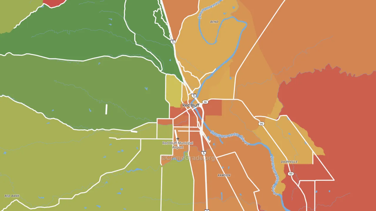 Red Bluff, CA Map of Burglary Rates