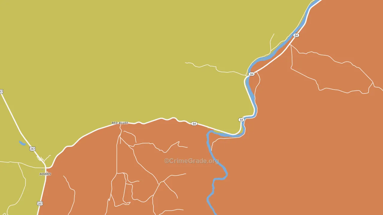 Red Bluff, MT Map of Burglary Rates