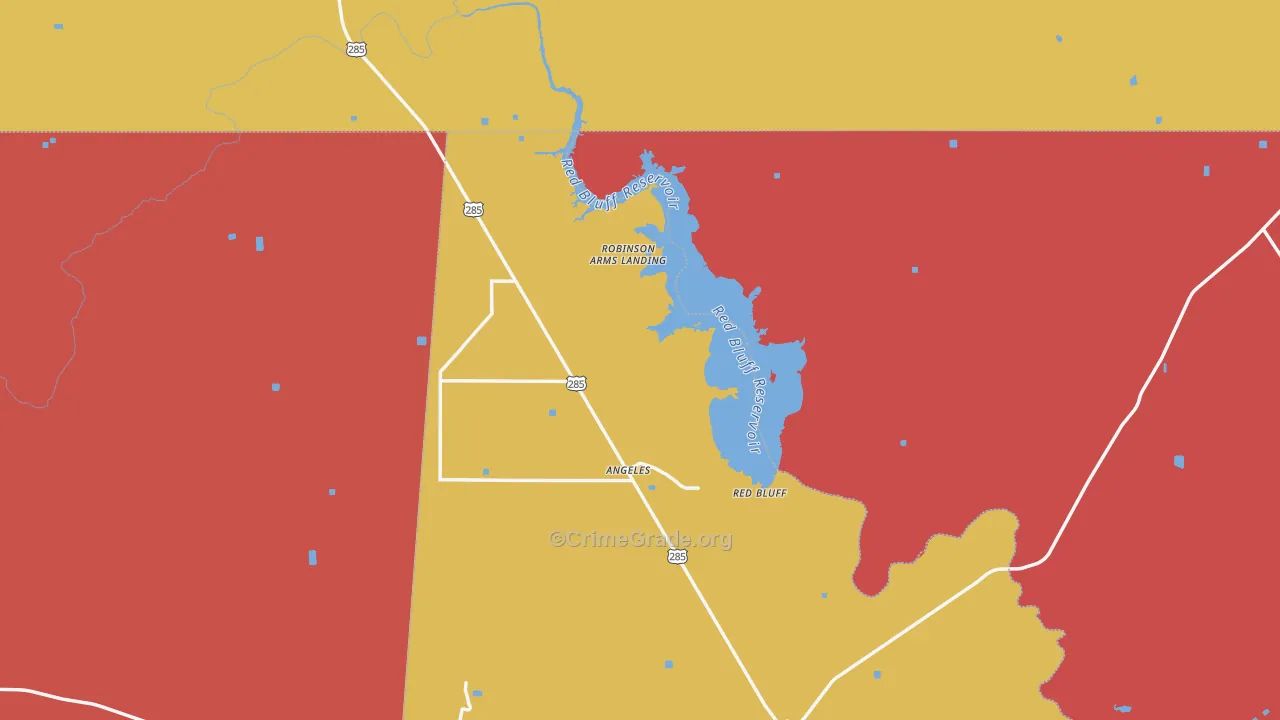 Red Bluff, TX Map of Burglary Rates