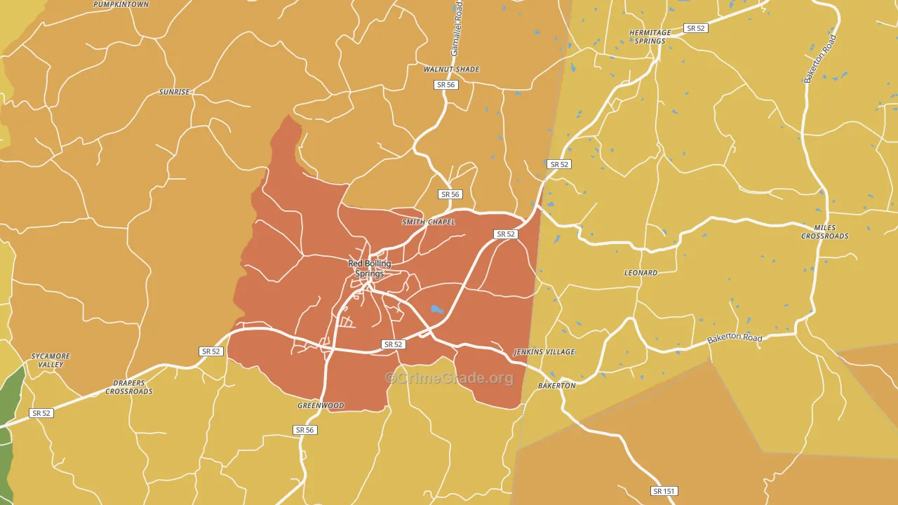 Red Boiling Springs, TN Map of Burglary Rates