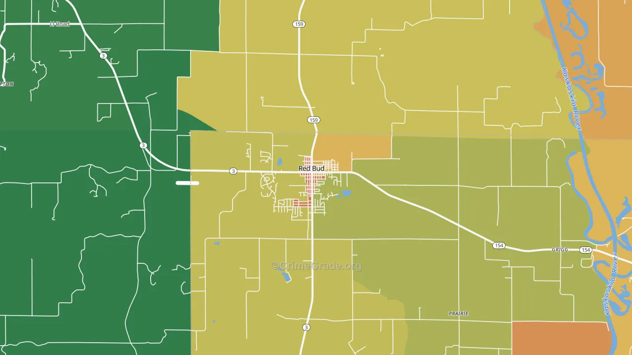 Red Bud, IL Map of Burglary Rates
