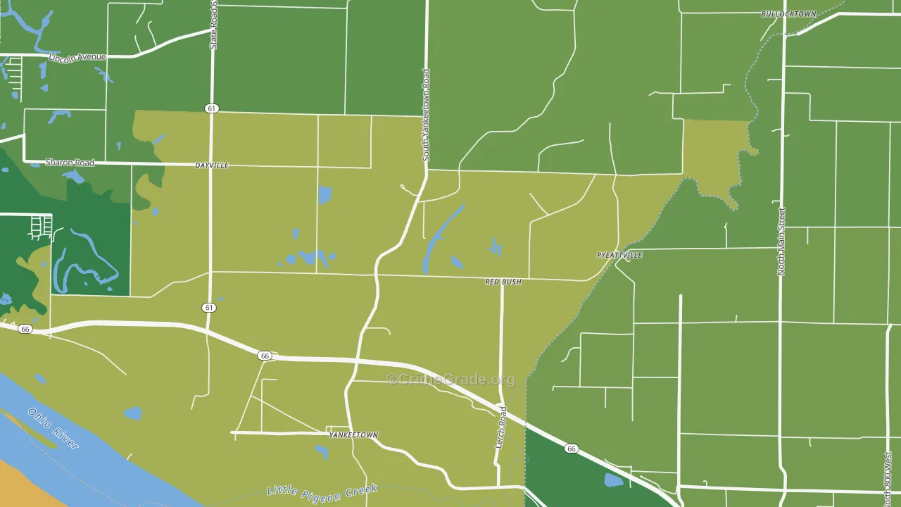Red Bush, IN Map of Burglary Rates