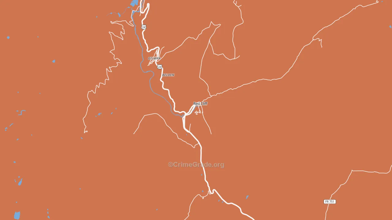 Red Cliff, CO Map of Burglary Rates