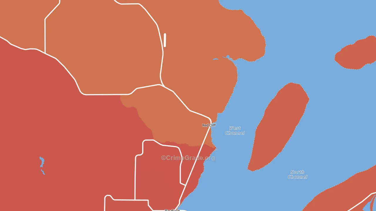 Red Cliff, WI Map of Burglary Rates