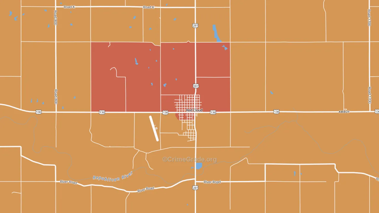 Red Cloud, NE Map of Burglary Rates