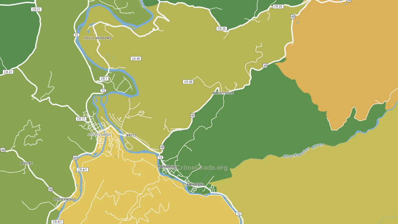 Red Creek, WV Map of Burglary Rates