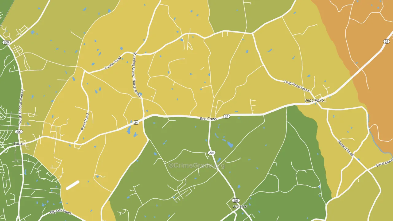 Red Cross, NC Map of Burglary Rates