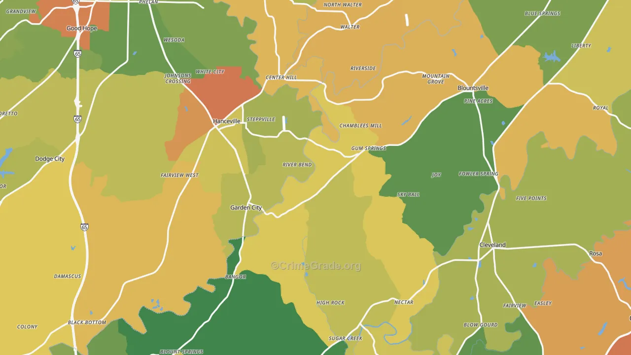 Red Hill, AL Map of Burglary Rates