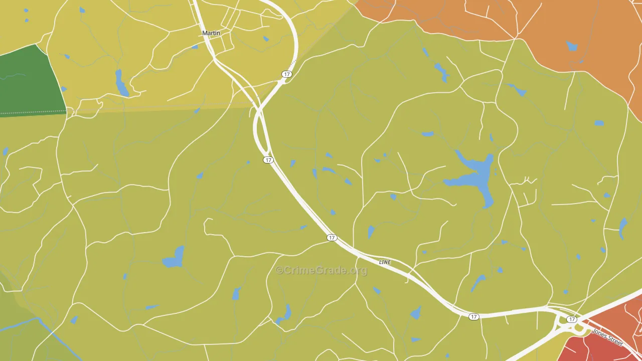 Red Hill, GA Map of Burglary Rates