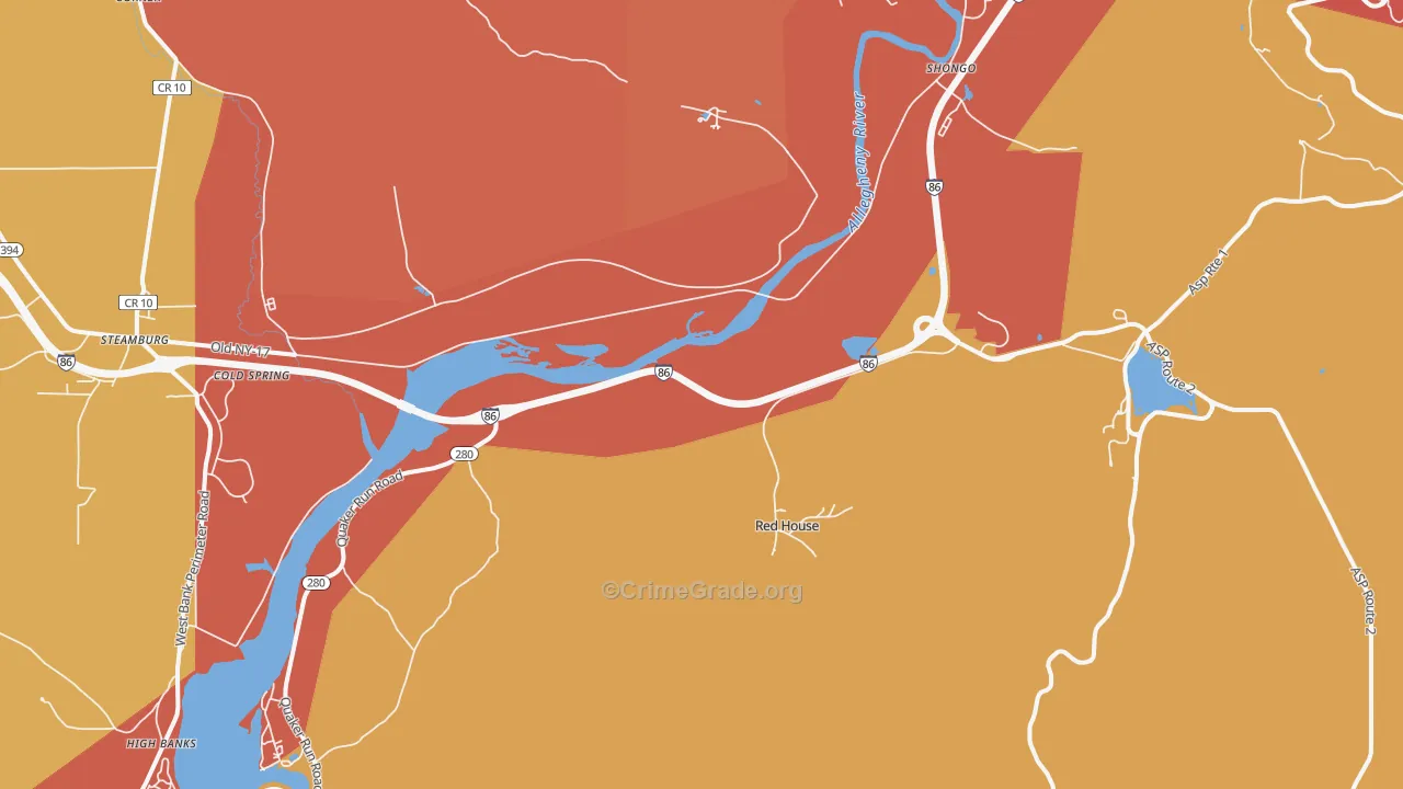 Red House, NY Map of Burglary Rates