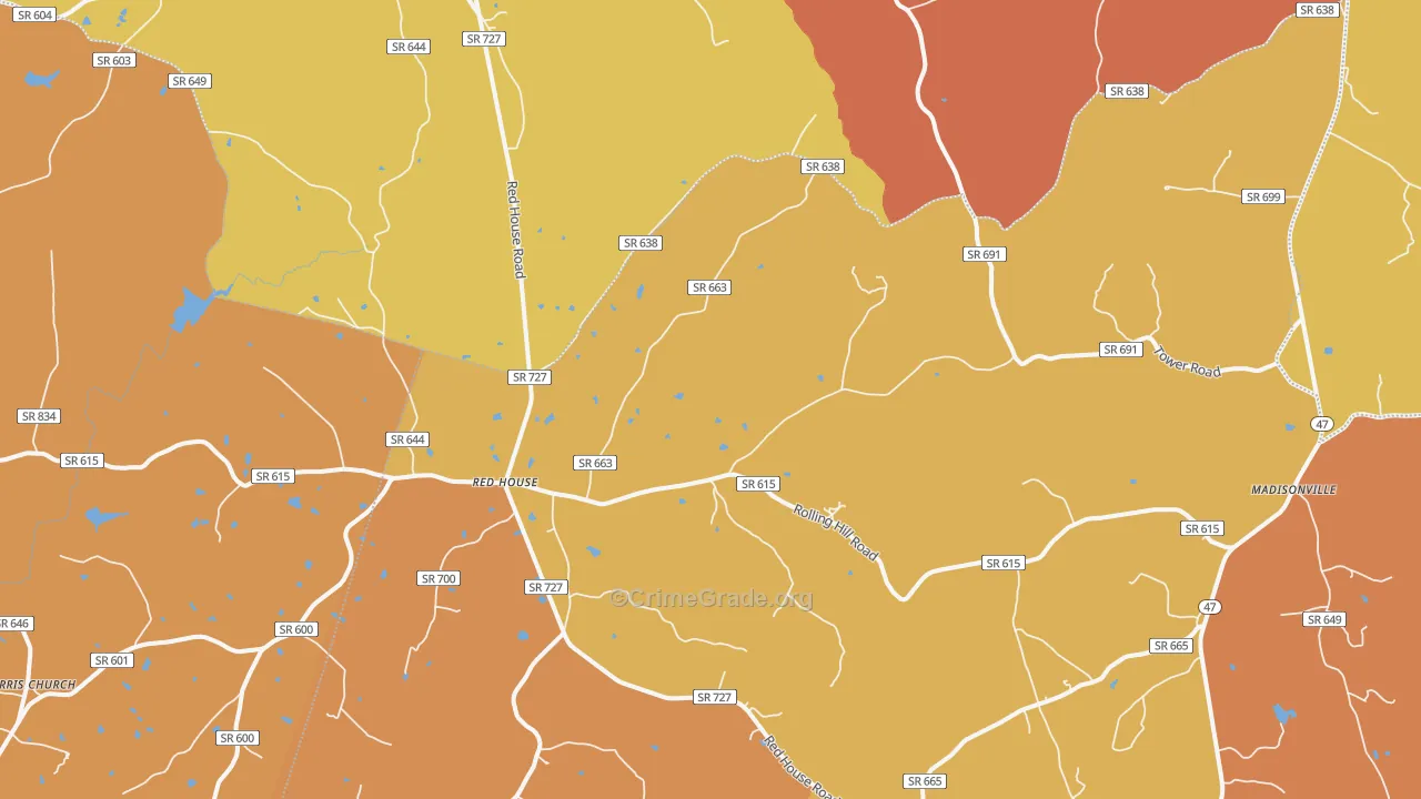 Red House, VA Map of Burglary Rates