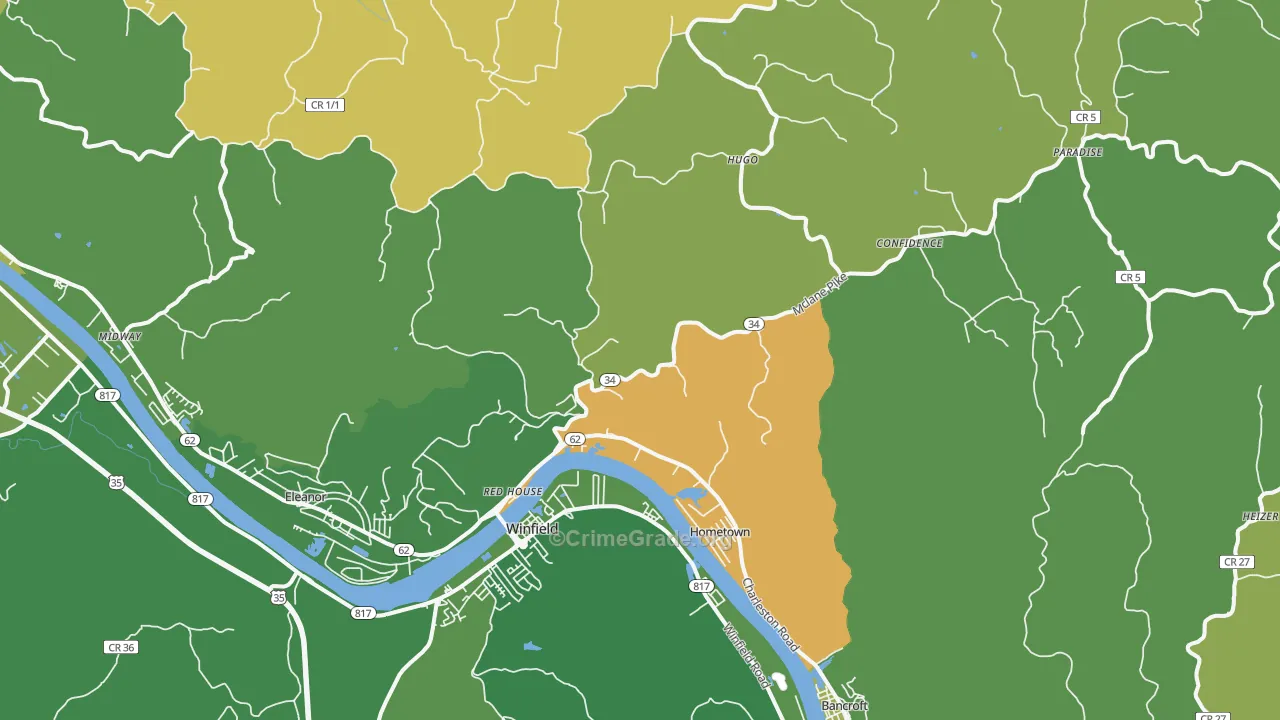 Red House, WV Map of Burglary Rates