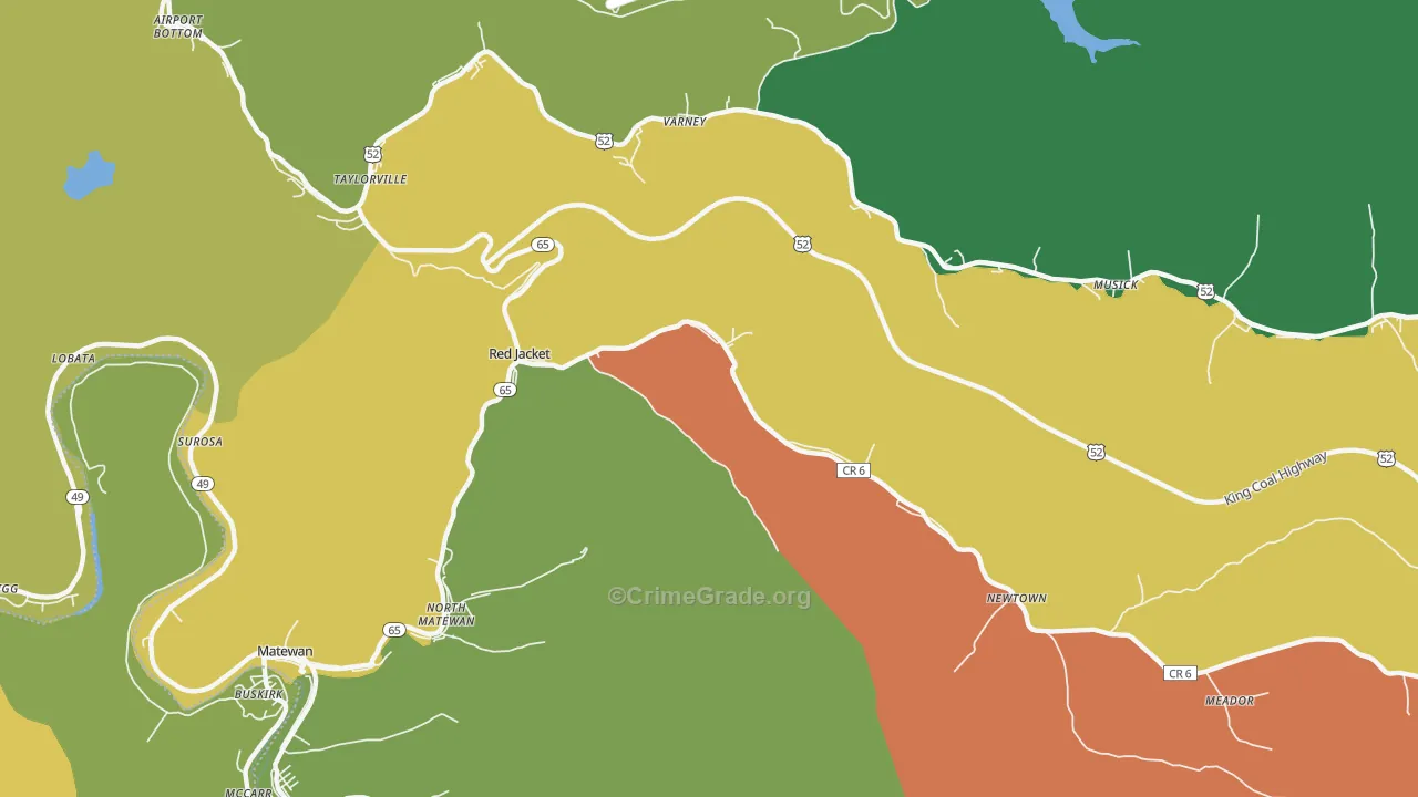 Red Jacket, WV Map of Burglary Rates