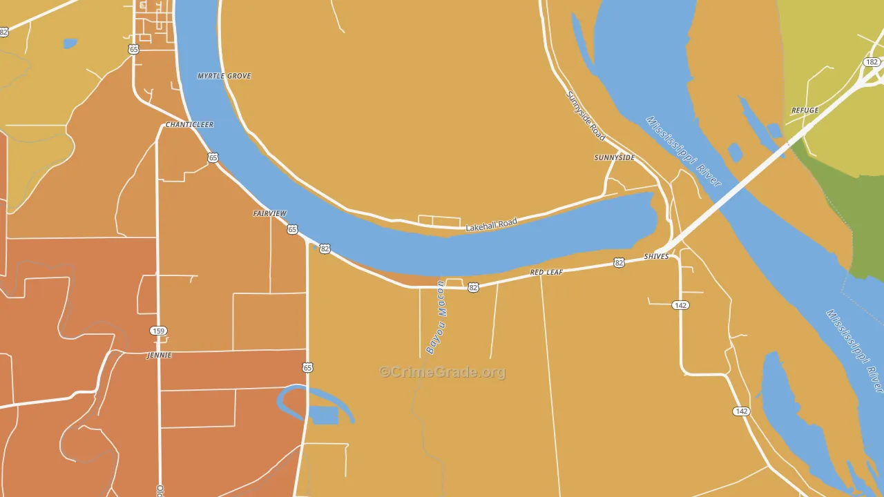 Red Leaf, AR Map of Burglary Rates