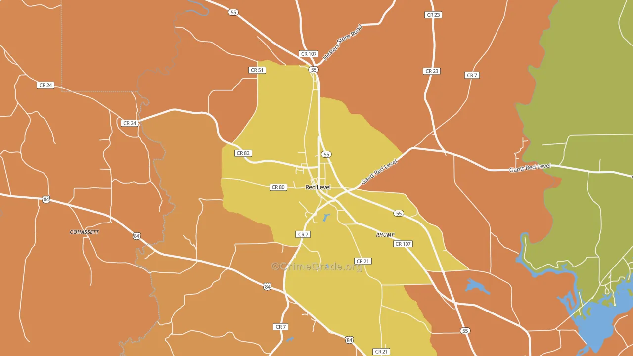 Red Level, AL Map of Burglary Rates