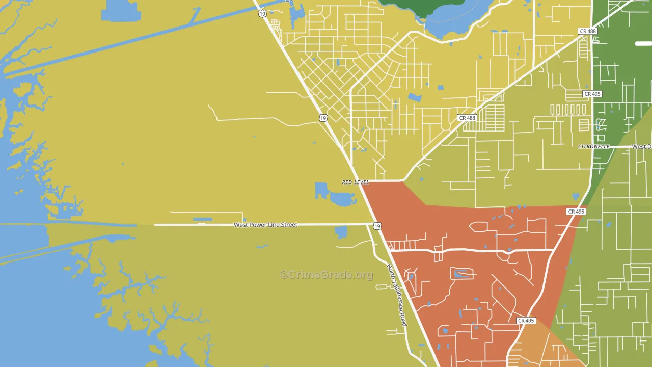 Red Level, FL Map of Burglary Rates
