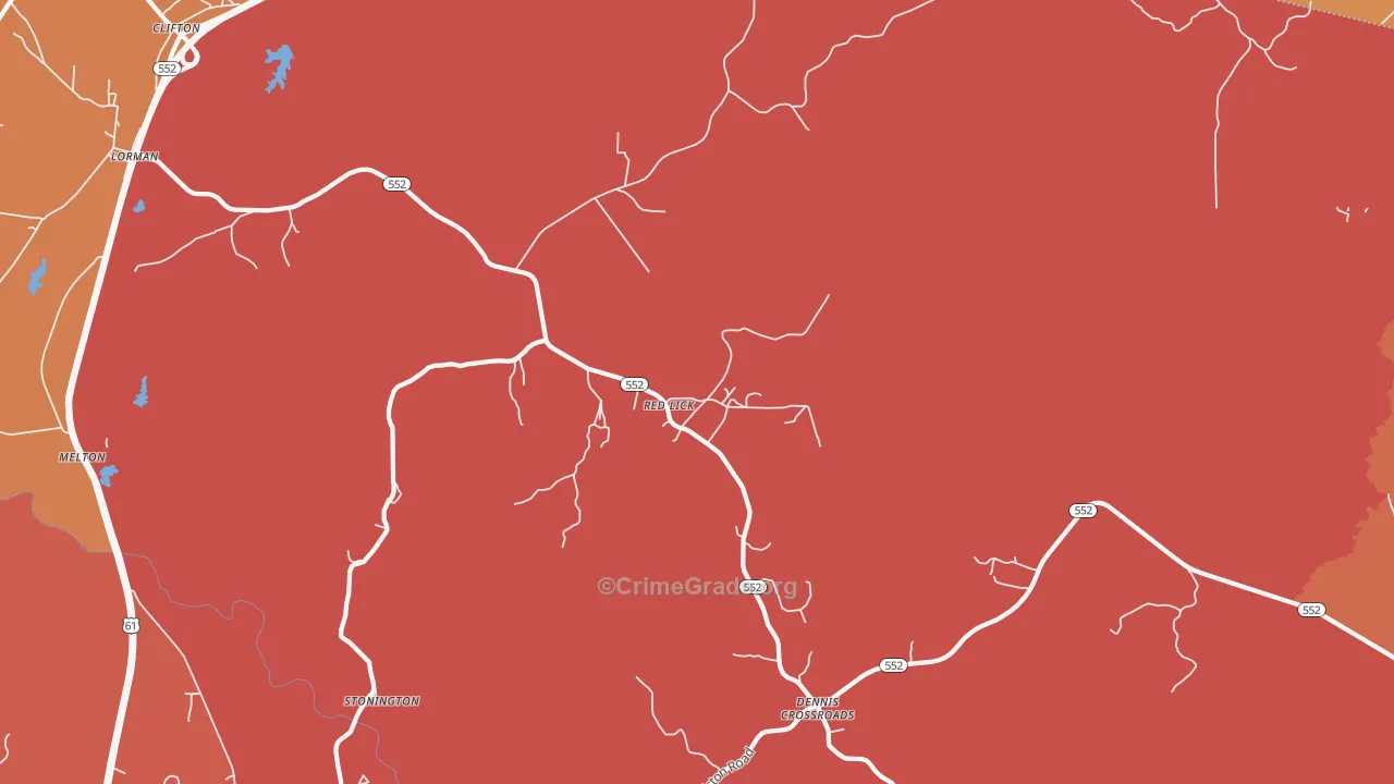 Red Lick, MS Map of Burglary Rates