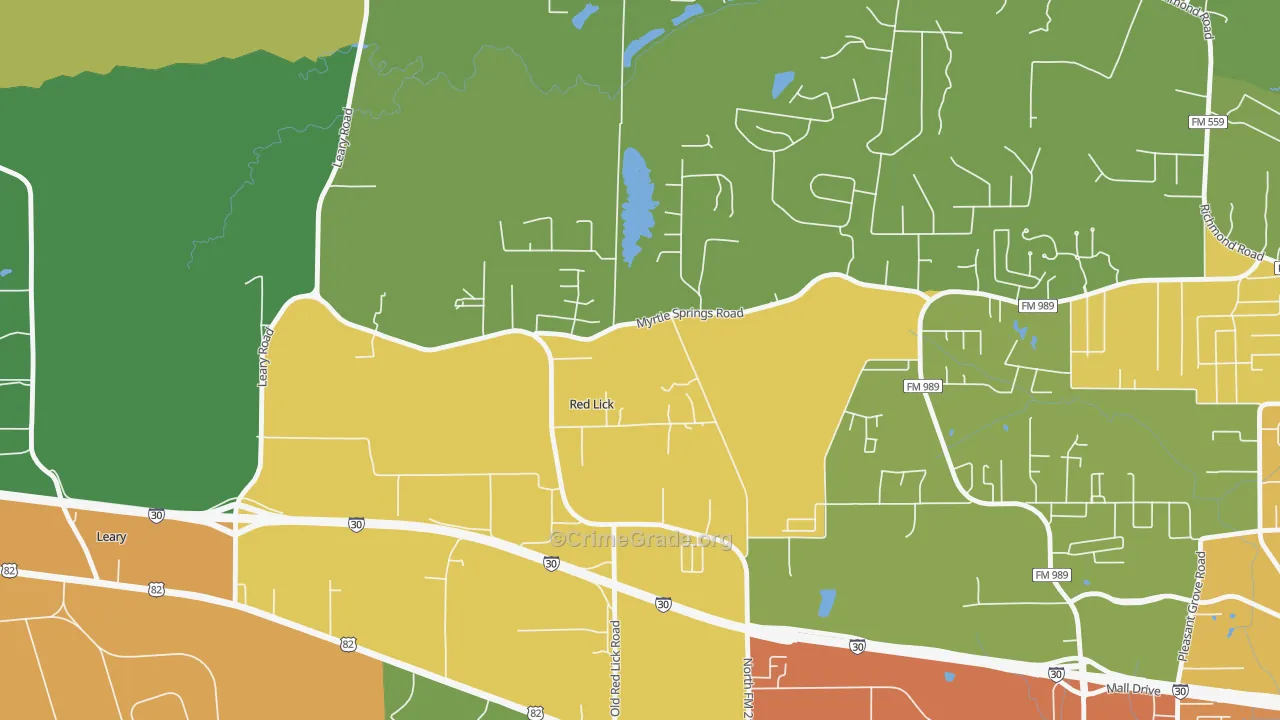 Red Lick, TX Map of Burglary Rates