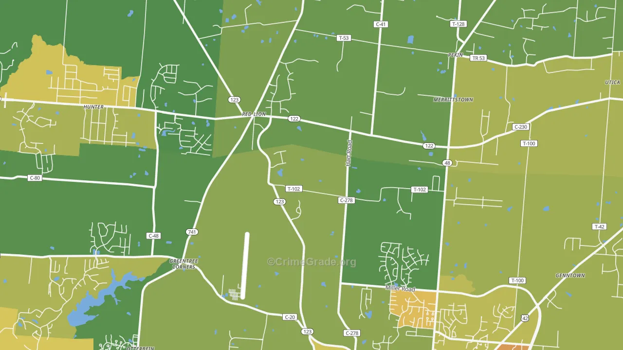 Red Lion, OH Map of Burglary Rates