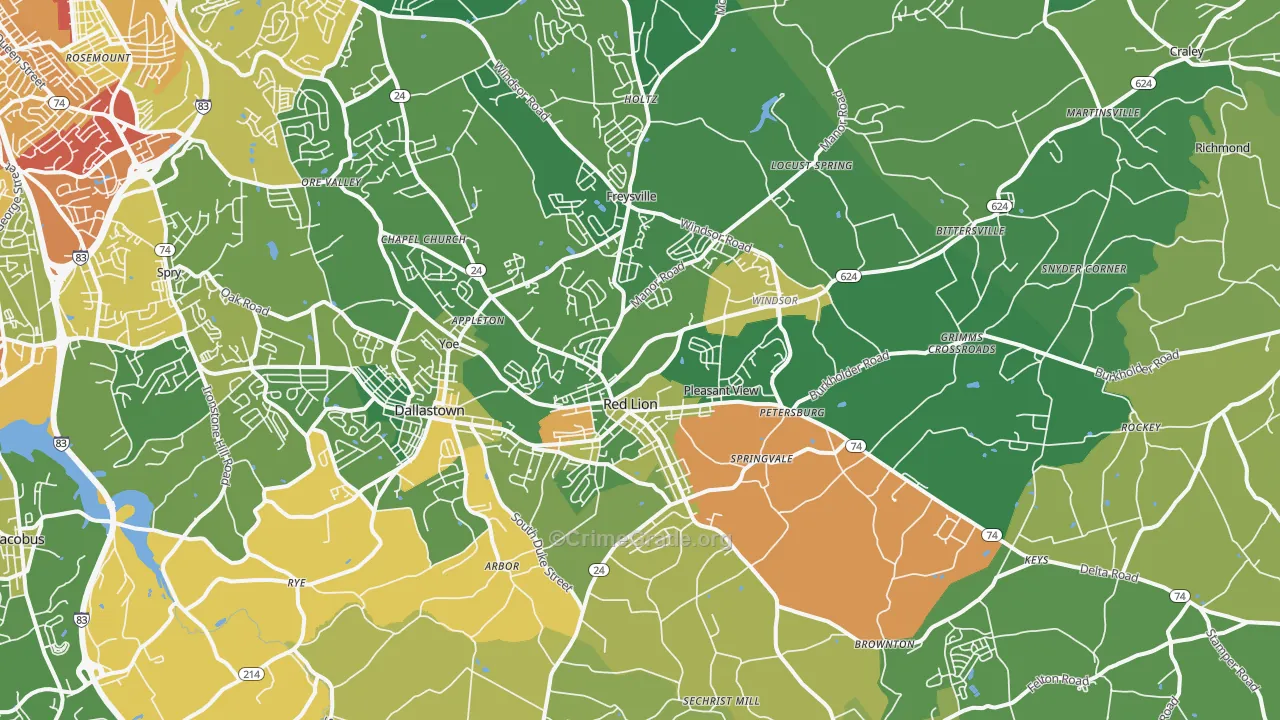 Red Lion, PA Map of Burglary Rates