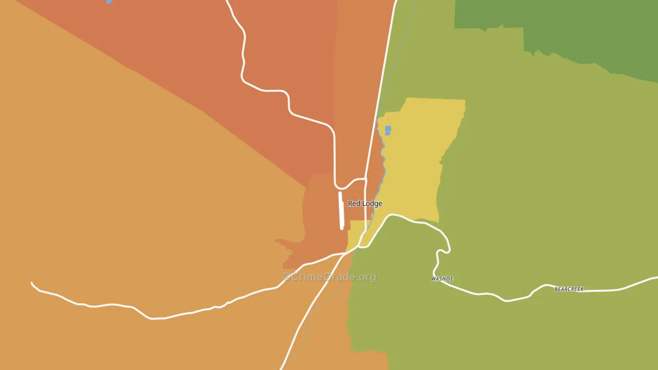 Red Lodge, MT Map of Burglary Rates