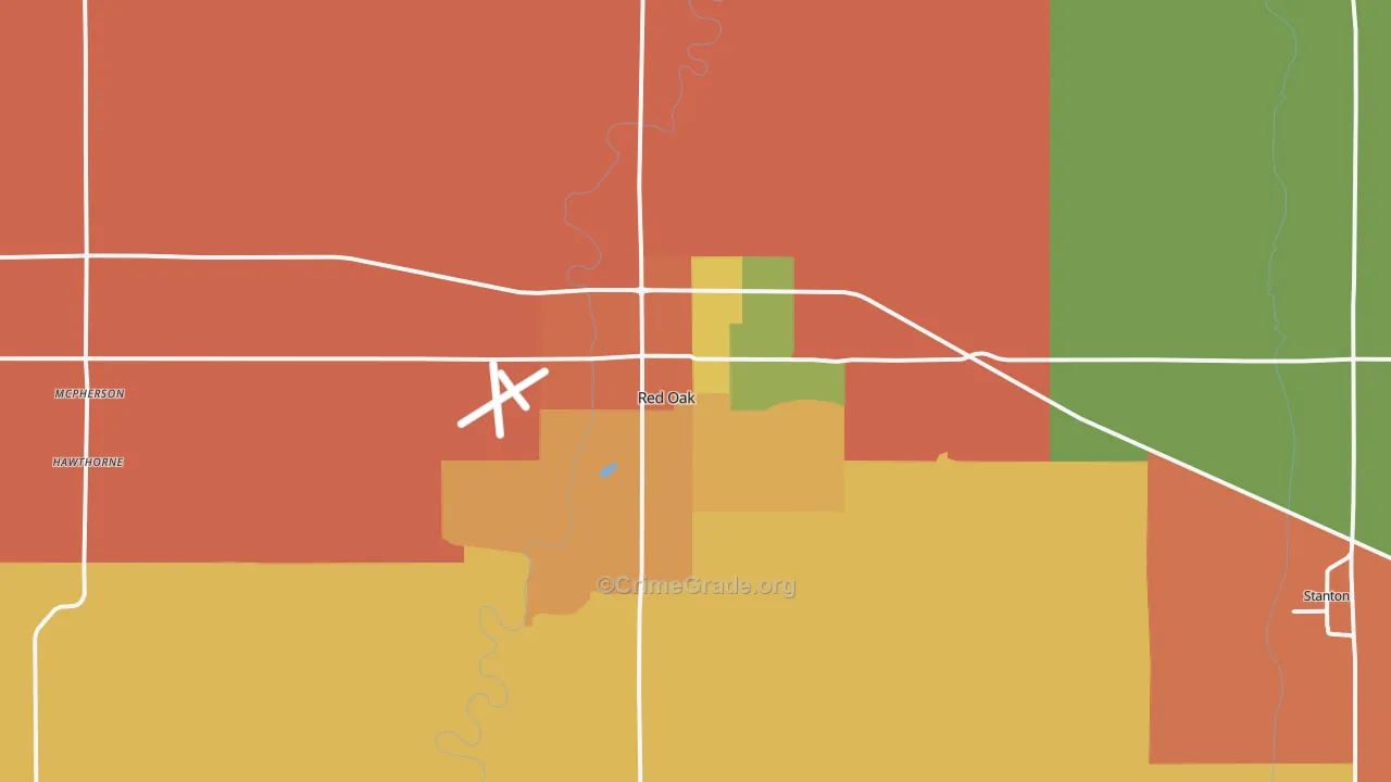 Red Oak, IA Map of Burglary Rates