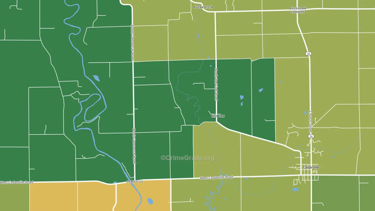 Red Oak, IL Map of Burglary Rates