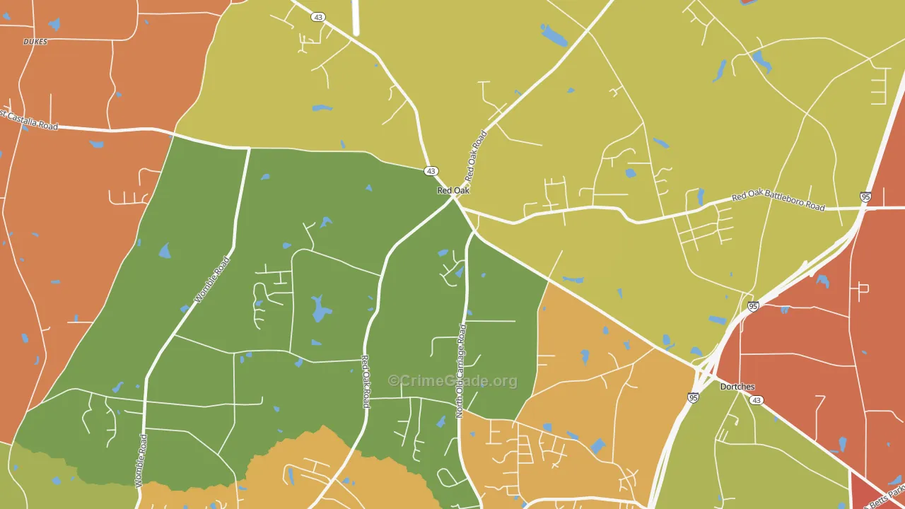 Red Oak, NC Map of Burglary Rates
