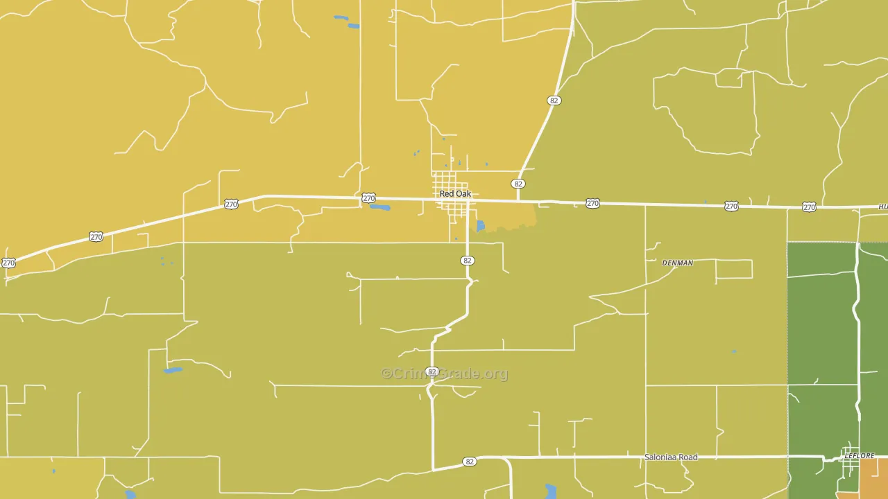 Red Oak, OK Map of Burglary Rates