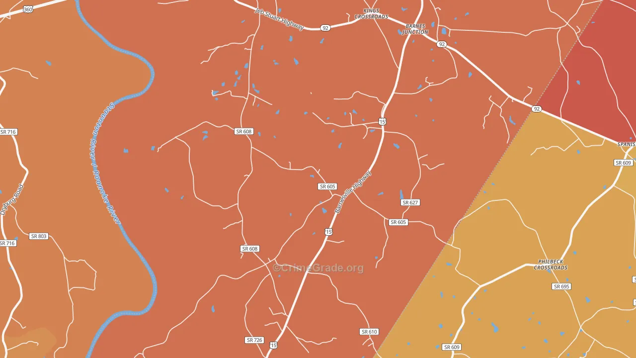 Red Oak, VA Map of Burglary Rates