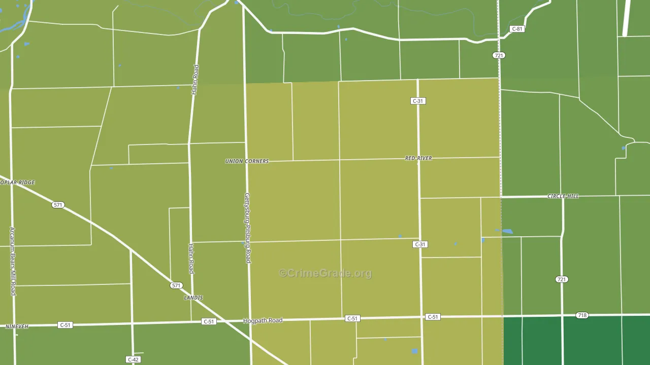 Red River, OH Map of Burglary Rates