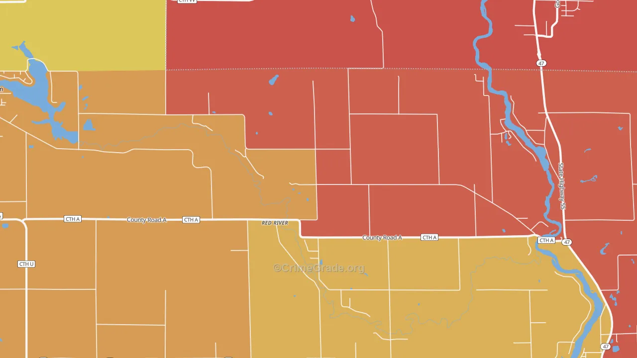Red River, WI Map of Burglary Rates
