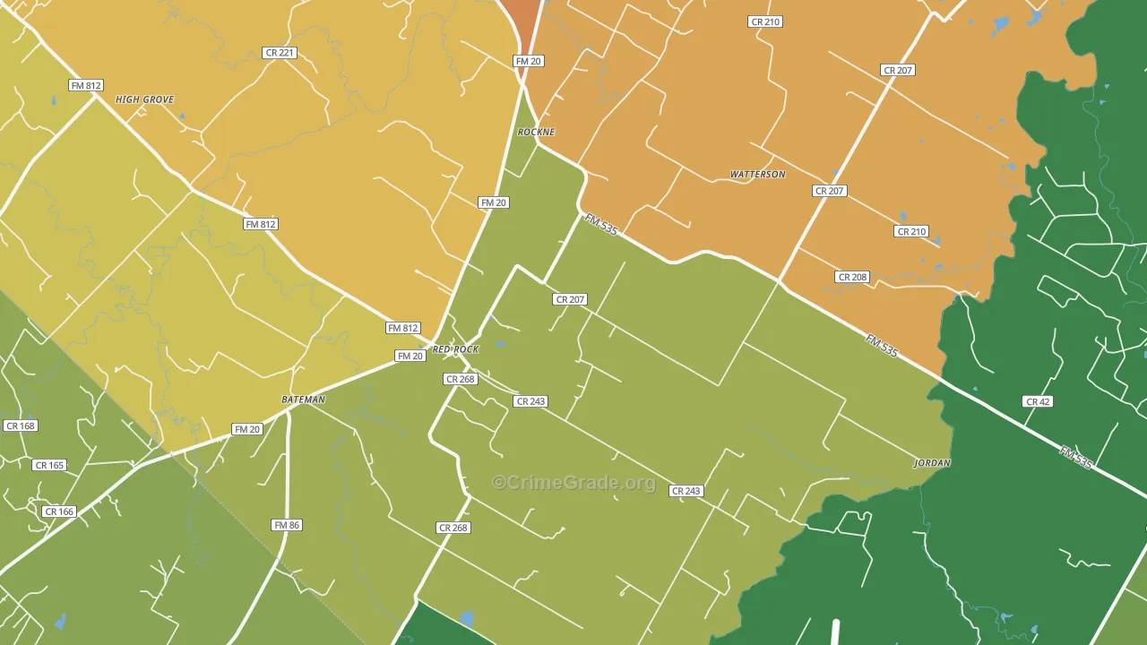 Red Rock, TX Map of Burglary Rates