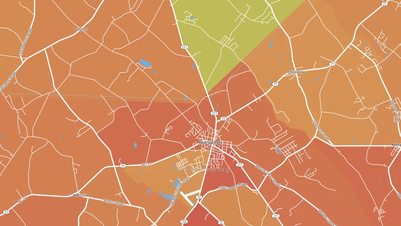 Red Springs, NC Map of Burglary Rates