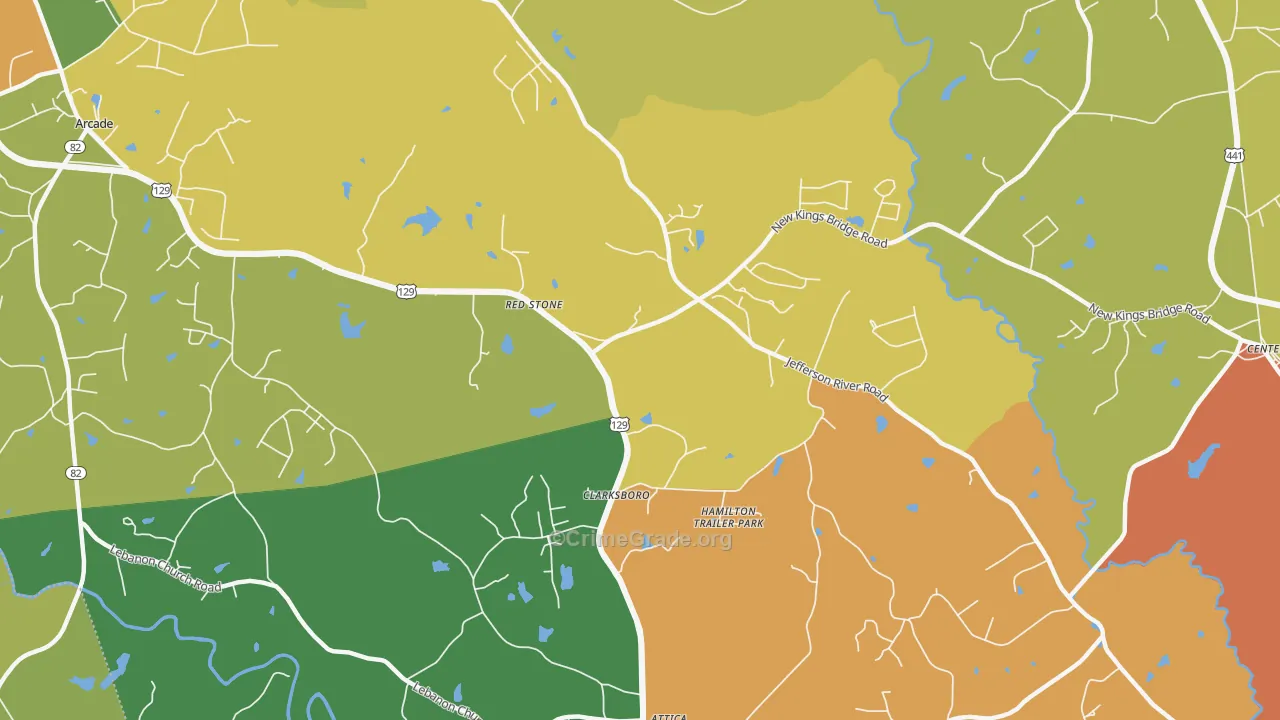 Red Stone, GA Map of Burglary Rates