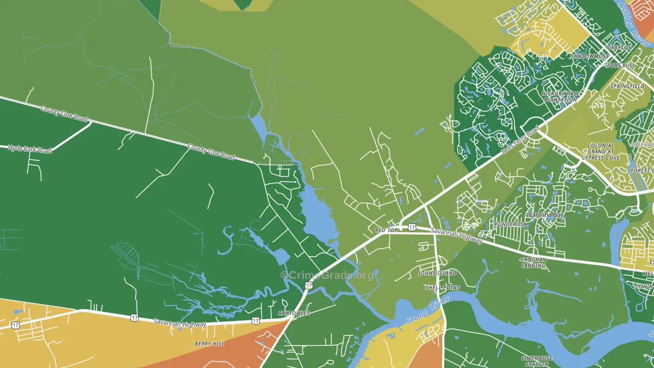 Red Top, SC Map of Burglary Rates