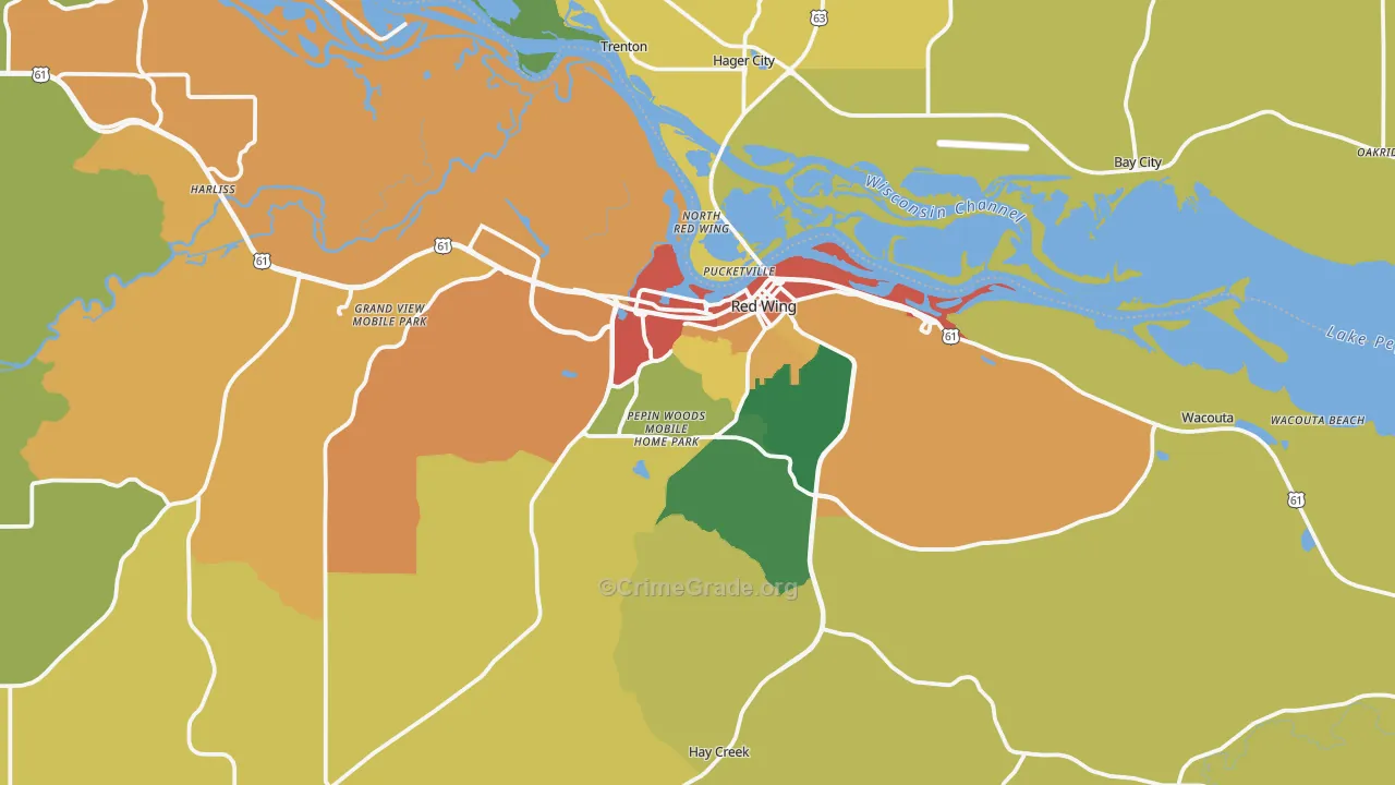 Red Wing, MN Map of Burglary Rates