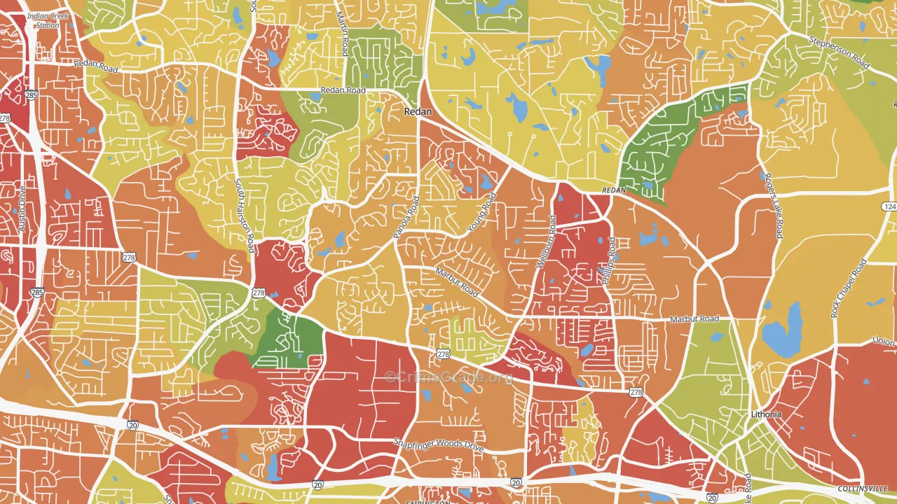 Redan, GA Map of Burglary Rates