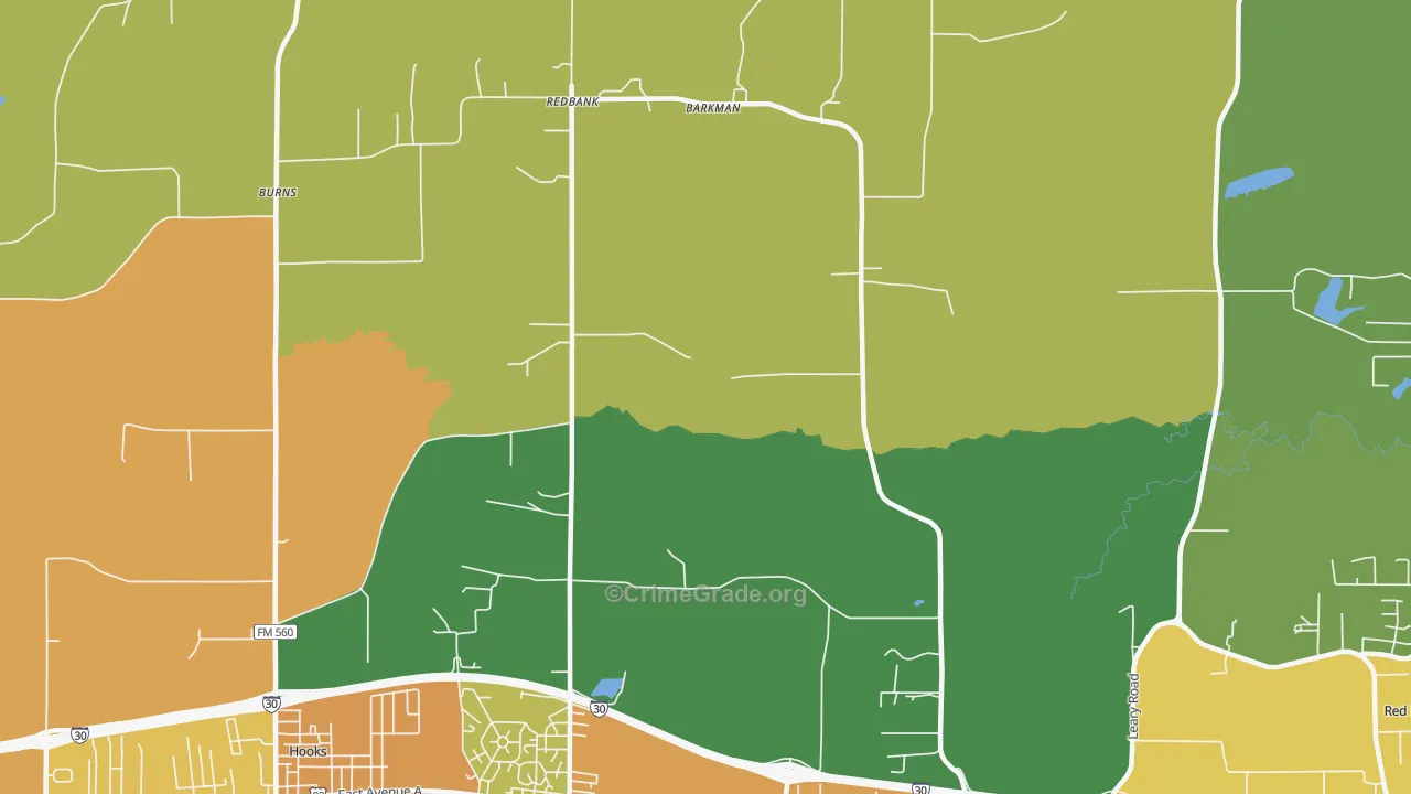 Redbank, TX Map of Burglary Rates